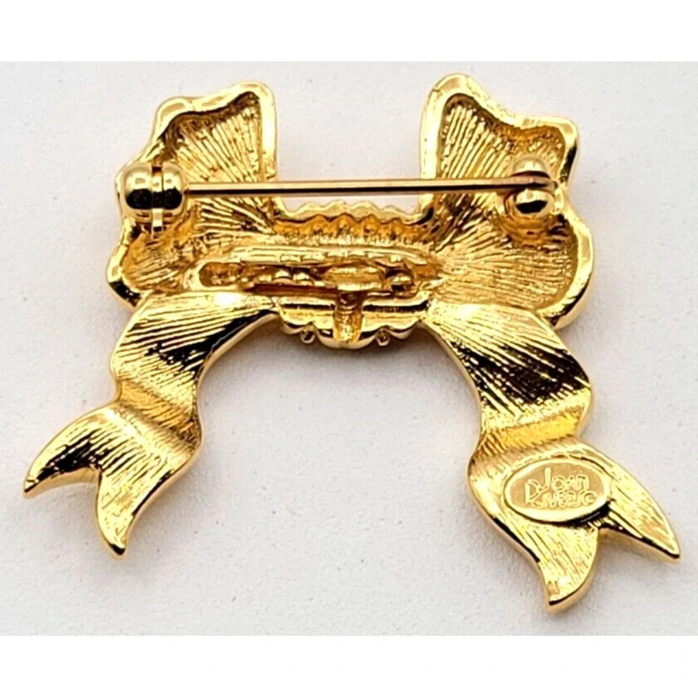 JOAN RIVERS GOLD‎ TONE CLEAR RHINESTONE MINI BOW BROOCH PIN PENDANT  SIGNED